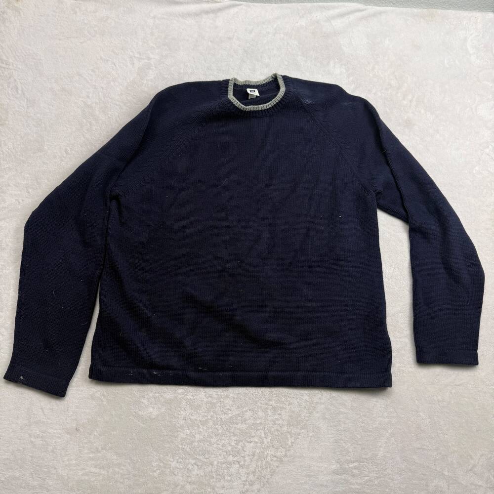 Gap Factory Store Men's Sweater Navy Blue Size L 100% Cotton Raglan Knit